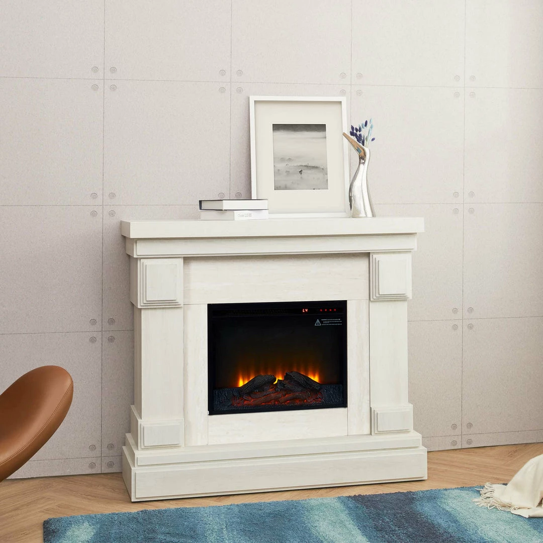 TeamsonUS New Teamson Home Hestia Electric Fireplace Mantel With Gray Faux Marble, White