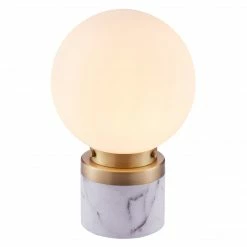 TeamsonUS Teamson Home Claire 12" Table Lamp With Marble Base And White Sphere Shade, Marble/Brass