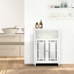 TeamsonUS Teamson Home Windsor Wooden Floor Cabinet With Glass Mosaic Doors, White