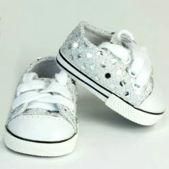 TeamsonUS Sophia's Silver Sequin Sneaker Shoes With Laces For 18