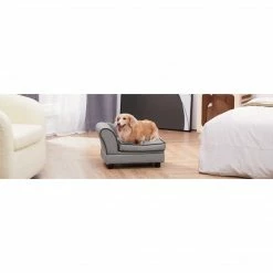 TeamsonUS Teamson Pets Chaise Lounge Dog Bed With Storage For Cats And Small Dogs, Gray
