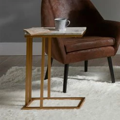 TeamsonUS Teamson Home Marmo Modern Marble-Look C Shape Side Table, Marble/Brass
