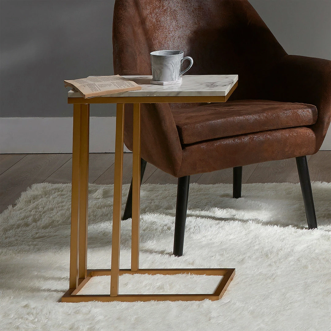 TeamsonUS Teamson Home Marmo Modern Marble-Look C Shape Side Table, Marble/Brass