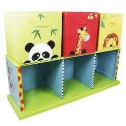 TeamsonUS Fantasy Fields Sunny Safari Kids Wooden Storage Cubby Bench, Green/Blue