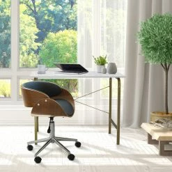 TeamsonUS Teamson Home Faux Leather Curved Swivel Home Office Chair With Adjustable Seat Height, Black/Brown