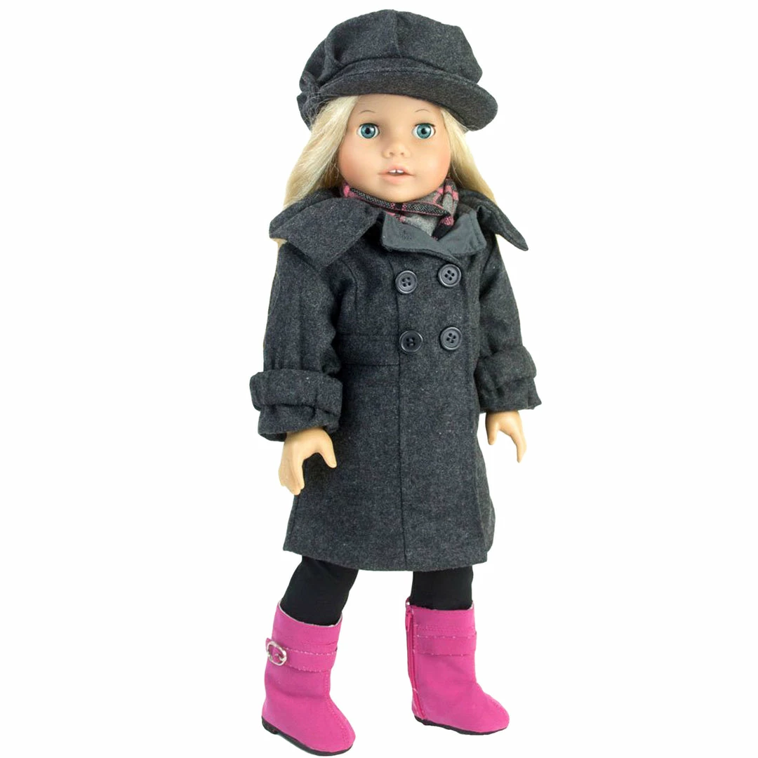 TeamsonUS Sophia's 4 Piece Winter Coat With Boots Set For 18'' Dolls, Gray/Pink Kids
