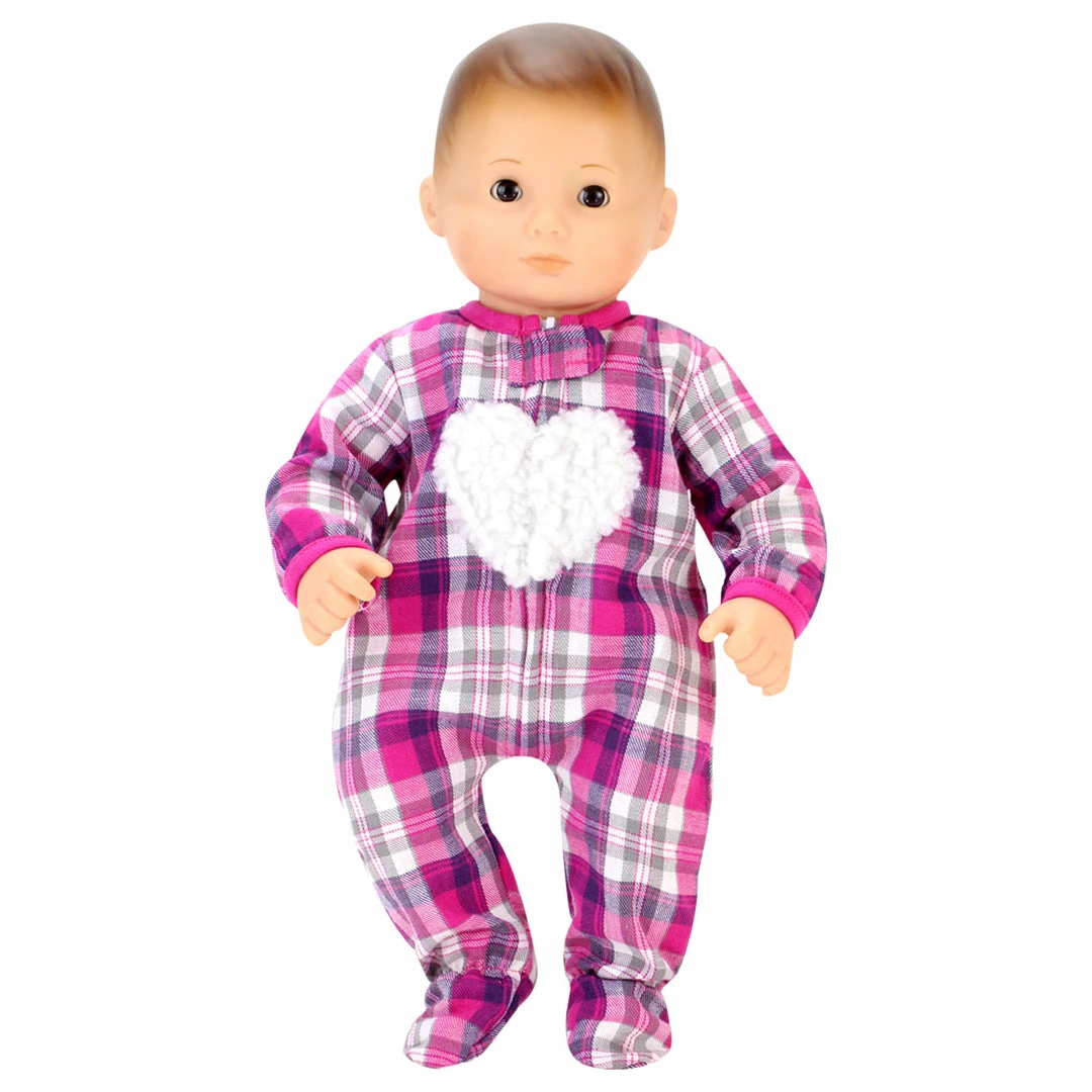 TeamsonUS Kids Sophia's Flannel Sleeper With Sherpa Heart Design For 15'' Dolls, Hot Pink