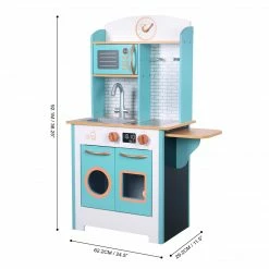 TeamsonUS New Teamson Kids Little Chef Santos Retro Wooden Kitchen Playset, Aqua/White