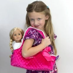 TeamsonUS Sophia's Quilted Tote Bag Doll Carrier With Pockets, Hot Pink Kids