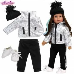 TeamsonUS Kids Sophia's 4 Pc Casual Winter Set For 18 Inch Dolls, Silver/Black