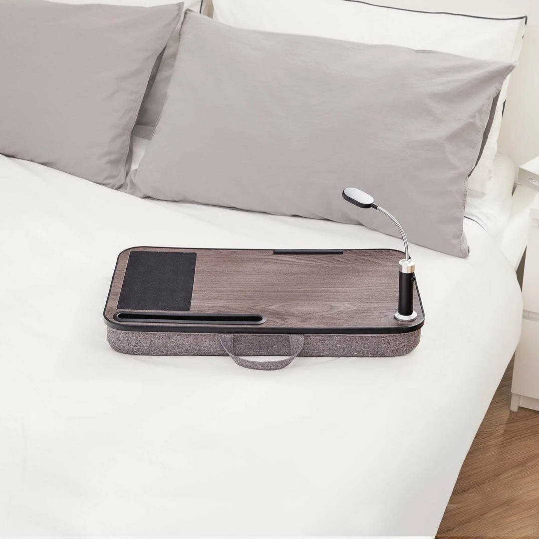 TeamsonUS Teamson Home Trapezi Lap Desk With LED Light, Mouse Pad And Slot, Brown/Gray