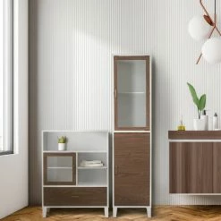 TeamsonUS Teamson Home Tyler Modern Wooden Floor Storage Cabinet With Drawer, Walnut/White