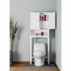 TeamsonUS Teamson Home Louis Over-the-Toilet Storage Cabinet With Two Shutter Style Doors And Open Shelf, White
