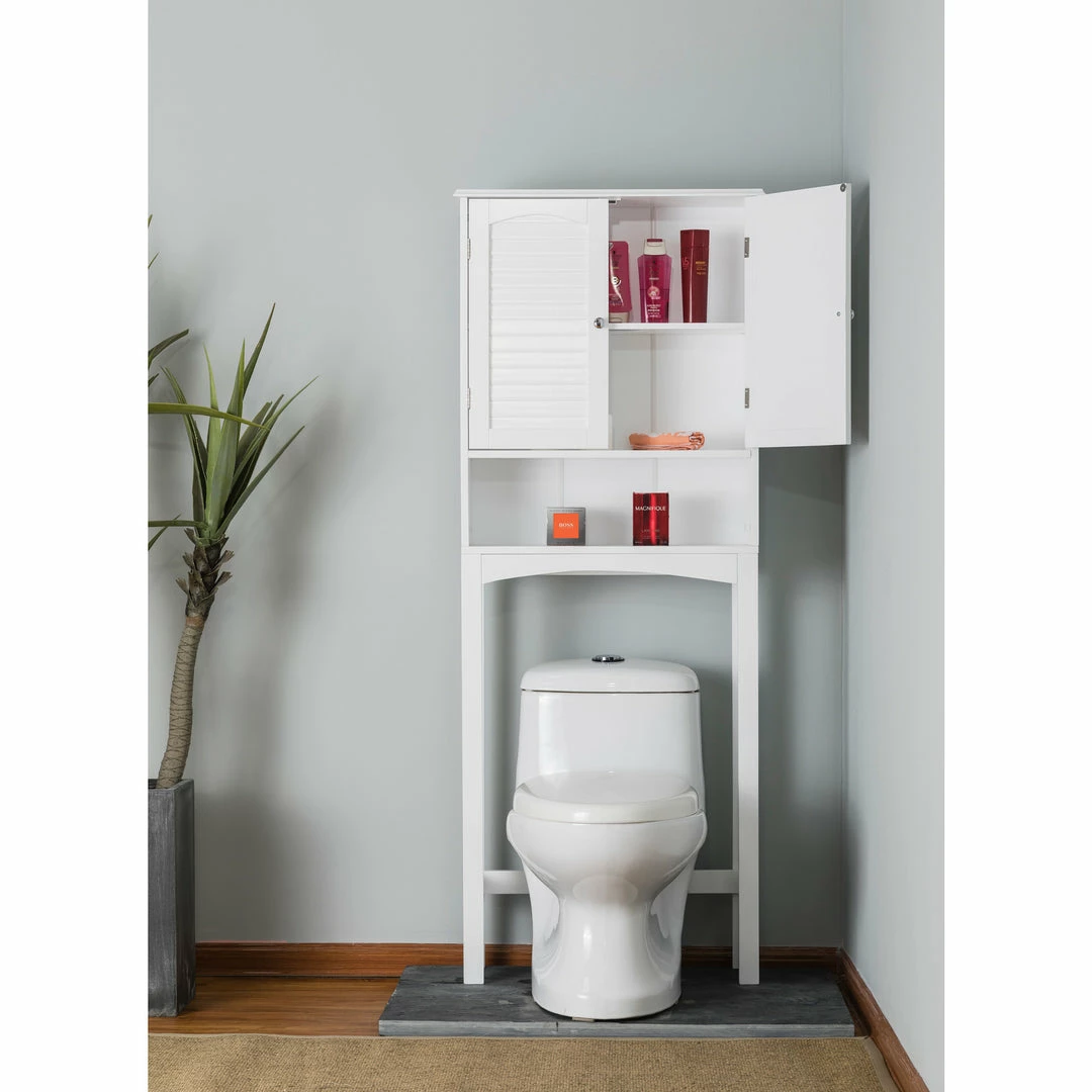 TeamsonUS Teamson Home Louis Over-the-Toilet Storage Cabinet With Two Shutter Style Doors And Open Shelf, White