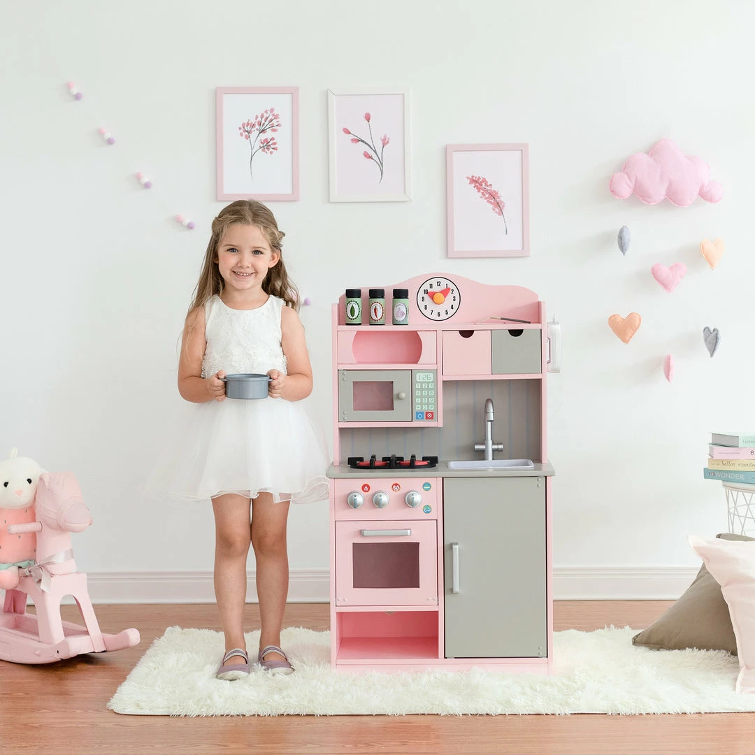 TeamsonUS Teamson Kids - Little Chef Florence Classic Play Kitchen - Pink / Grey