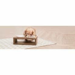 TeamsonUS Teamson Pets Billie Small Elevated Wood Pet Feeder With Ceramic Bowls, Brown New