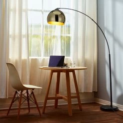 TeamsonUS Teamson Home Arquer Arc Metal Floor Lamp With Bell Shade, Gold