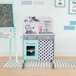 TeamsonUS Teamson Kids Little Chef Philly Modern Wooden Kitchen Playset, Mint/White
