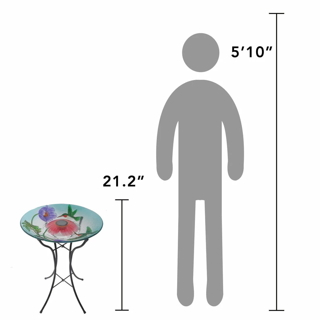 TeamsonUS Teamson Home 18" Hummingbird Glass Solar Bird Bath