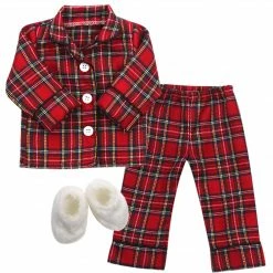 TeamsonUS Kids Sophia's Red Flannel Pajamas And Slippers Set For 18" Dolls