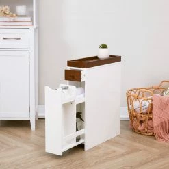 TeamsonUS Teamson Home Narrow Cabinet With Drawers And Tray 6.5" L X 24.5" H, White/Brown