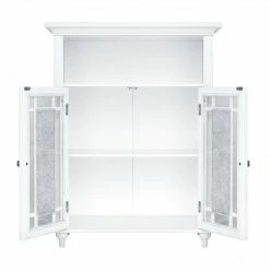 TeamsonUS Teamson Home Windsor Wooden Floor Cabinet With Glass Mosaic Doors, White