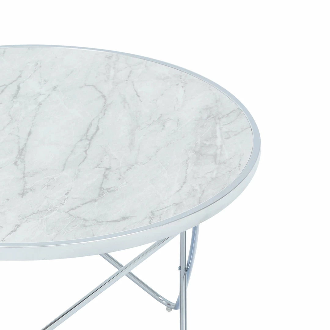 TeamsonUS Teamson Home Margo Small Round Faux White Carrara Marble Coffee Table, White
