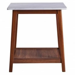 TeamsonUS Teamson Home Kingston Wooden Side Table With Storage And Marble-Look Top, Marble/Walnut