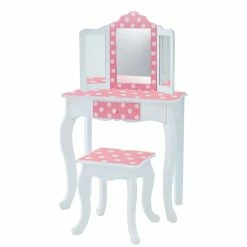 TeamsonUS Fantasy Fields - Fashion Polka Dot Prints Gisele Play Vanity Set - Pink / White Kids