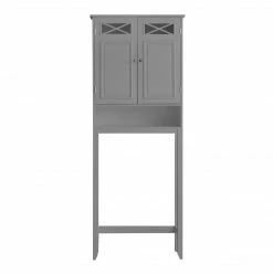 TeamsonUS Teamson Home Dawson Contemporary Wooden Over-the-Toilet Storage Cabinet With Two Doors, Gray