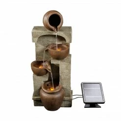 TeamsonUS Teamson Home Solar Powered 4-Tier Cascading Bowls Water Fountain With LED Lights, Brown