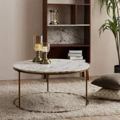 TeamsonUS Teamson Home Marmo Modern Marble-Look Round Coffee Table, Marble/Brass