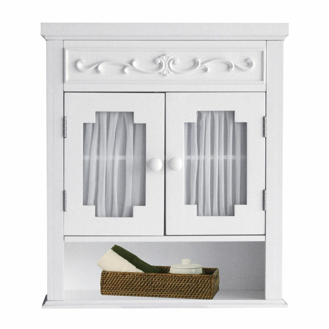 TeamsonUS Teamson Home Lisbon Removable Wooden Wall Cabinet With Drapery-Lined Doors, White
