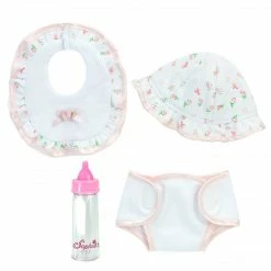 TeamsonUS Sophia's 5 Piece Floral Print Baby Doll And Bottle Set For 15'' Dolls, White/Pink
