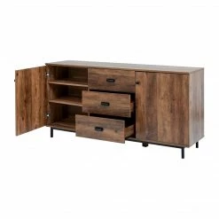 TeamsonUS Teamson Home Brooklyn Sideboard With Storage Plus Metal Legs And Handles, Brown