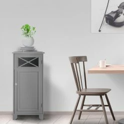 TeamsonUS Teamson Home Dawson Contemporary Narrow Wooden Floor Storage Cabinet With Door, Gray