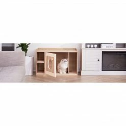 TeamsonUS Teamson Pets Daisy Mixed Wood Cat Litter Box Enclosure Storage Bench, Tan New