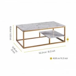 TeamsonUS Teamson Home Marmo Modern Marble-Look Coffee Table With Shelf, Marble/Brass