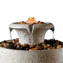 TeamsonUS Teamson Home Natural Tabletop Tiered Fountain With LED Light, Stone