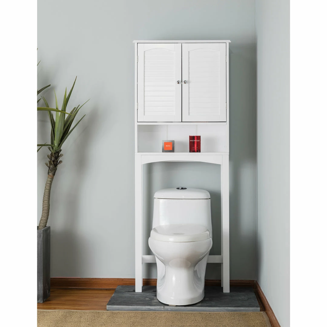TeamsonUS Teamson Home Louis Over-the-Toilet Storage Cabinet With Two Shutter Style Doors And Open Shelf, White