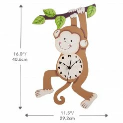 TeamsonUS Fantasy Fields Kids Wooden Sunny Safari Monkey Wall Clock, Brown