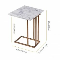 TeamsonUS Teamson Home Marmo Modern Marble-Look C Shape Side Table With Extension, Marble/Brass