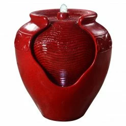 TeamsonUS Teamson Home Outdoor Glazed Pot Floor Fountain With LED Lights, Red