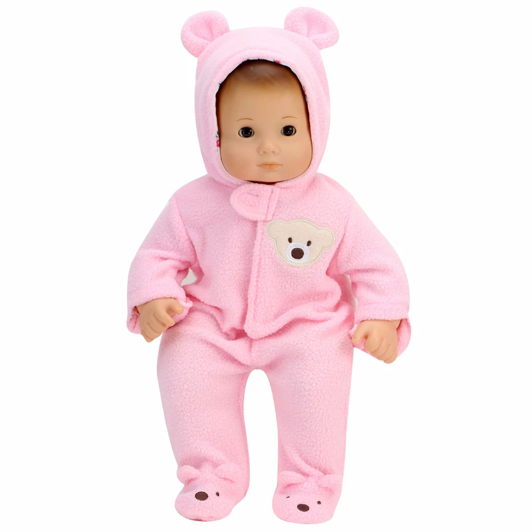 TeamsonUS Kids Sophia's Fleece Bear Hooded Snowsuit Outfit For 15'' Dolls, Light Pink