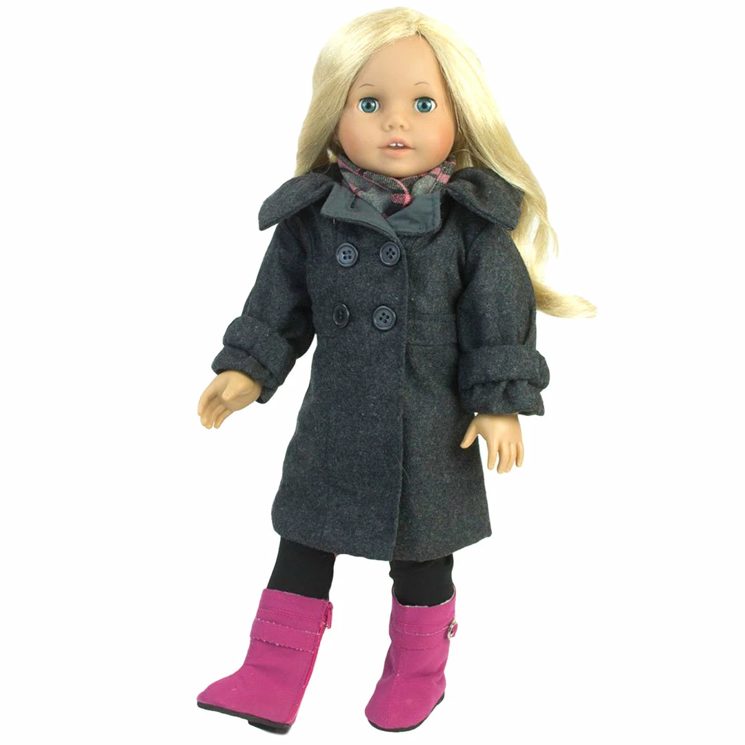 TeamsonUS Sophia's 4 Piece Winter Coat With Boots Set For 18'' Dolls, Gray/Pink Kids