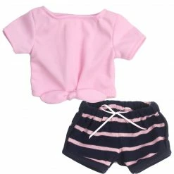 TeamsonUS Sophia's 2 Piece Summer Outfit With Tie Front Tee And Striped Shorts For 18" Dolls, Pink/Navy Kids