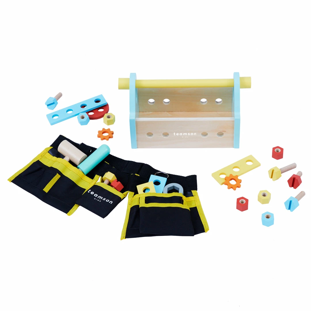 TeamsonUS Teamson Kids Little Helper Wooden Tool Box, Tool Belt And Accessories, Multicolor New