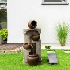 TeamsonUS Teamson Home Solar Powered 4-Tier Cascading Bowls Water Fountain With LED Lights, Brown
