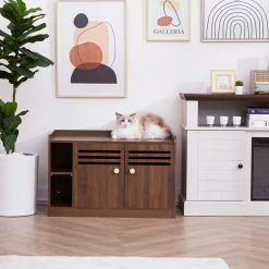 TeamsonUS Teamson Pets Robin Vented Wooden Cat Litter Box Enclosure Storage Bench, Mocha