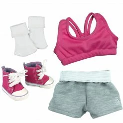 TeamsonUS Sophia's Sports Set With Bra, Shorts, Socks And Hi-Top Sneakers For 18" Dolls, Pink/Gray